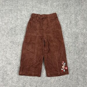 Cradle Togs Corduroy Pants Girls 24M Brown Floral Embroidered Boho Cottagecore